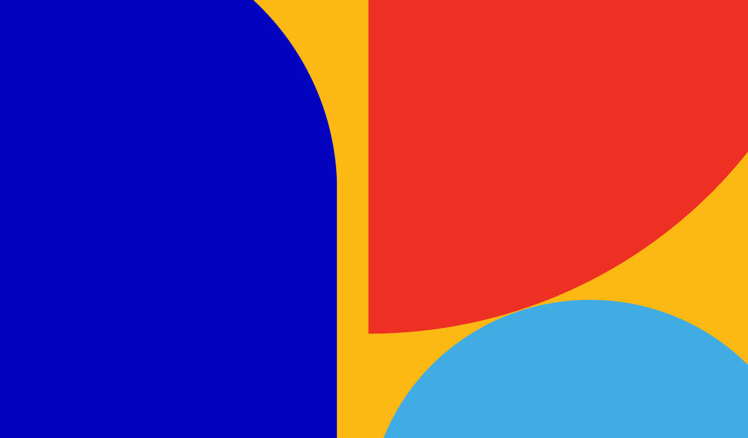 Decorative background of colours. Solid blue, yellow, red, and light blue. The Blue and Red are most prominent.